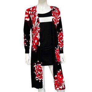 𝙍𝙚𝙡𝙖𝙩𝙞𝙫𝙞𝙩𝙮 Long Cardigan Floral Black Red Medium